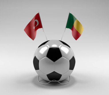 Türkiye - Benin Futbol Bayrakları, Beyaz Arkaplan - 3D Yapılandırma