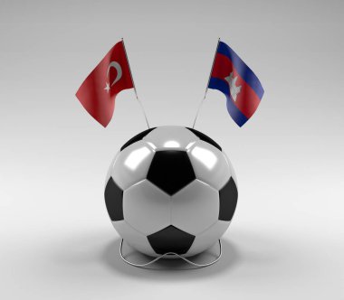 Türkiye - Kamboçya Futbol Bayrakları, Beyaz Arkaplan - 3D Render