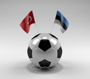 Türkiye - Estonya Futbol Bayrakları, Beyaz Arkaplan - 3D Hazırlama