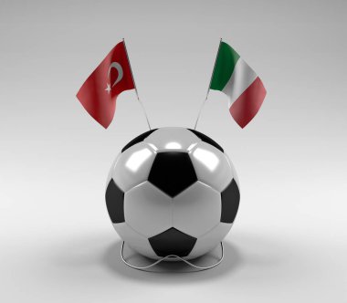 Türkiye - İtalya Futbol Bayrakları, Beyaz Arkaplan - 3D Hazırlama