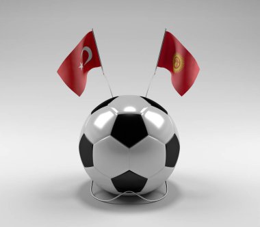 Türkiye - Kırgızistan Futbol Bayrakları, Beyaz Arkaplan - 3D Render