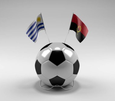 Uruguay - Angola Futbol Bayrakları, Beyaz Arkaplan - 3D Render