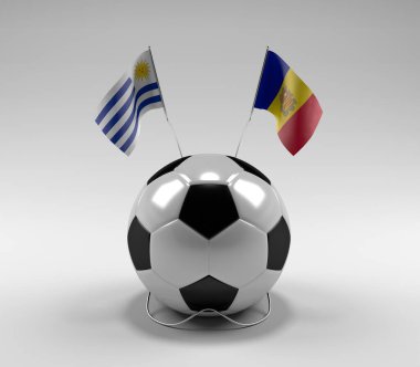 Uruguay - Andorra Futbol Bayrakları, Beyaz Arkaplan - 3D Render
