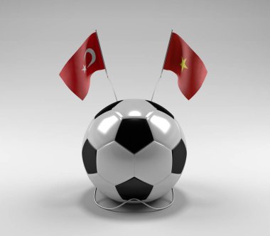 Türkiye - Vietnam Futbol Bayrakları, Beyaz Arkaplan - 3D Hazırlama