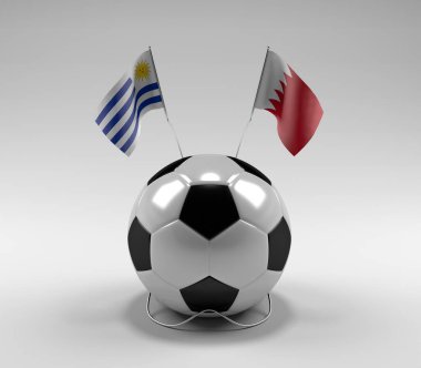 Uruguay - Bahreyn Futbol Bayrakları, Beyaz Arkaplan - 3D Render