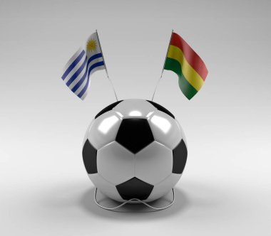 Uruguay - Bolivya Futbol Bayrakları, Beyaz Arkaplan - 3D Render