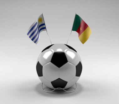 Uruguay - Kamerun Futbol Bayrakları, Beyaz Arkaplan - 3D Render