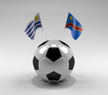 Uruguay - Kongo Demokratik Cumhuriyeti Futbol Bayrakları, Beyaz Arkaplan - 3D Render