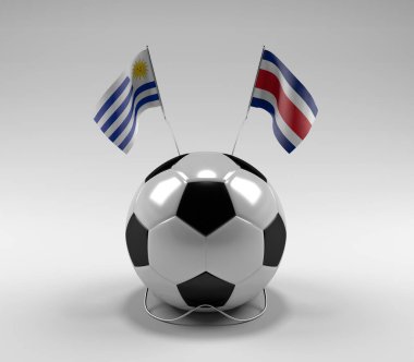 Uruguay - Kosta Rika Futbol Bayrakları, Beyaz Arkaplan - 3D Render