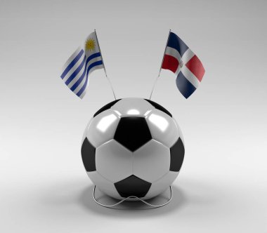 Uruguay - Dominik Cumhuriyeti Futbol Bayrakları, Beyaz Arkaplan - 3D Render