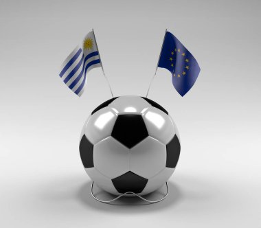 Uruguay - Avrupa Birliği Futbol Bayrakları, Beyaz Arkaplan - 3D Render
