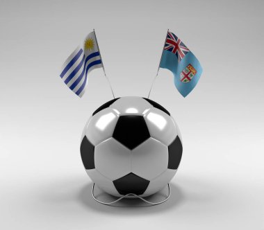 Uruguay - Fiji Futbol Bayrakları, Beyaz Arkaplan - 3D Render
