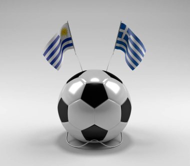 Uruguay - Yunanistan Futbol Bayrakları, Beyaz Arkaplan - 3D Render
