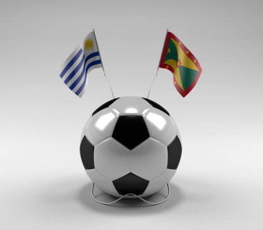 Uruguay - Grenada Futbol Bayrakları, Beyaz Arkaplan - 3D Render