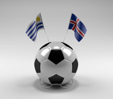 Uruguay - İzlanda Futbol Bayrakları, Beyaz Arkaplan - 3D Render