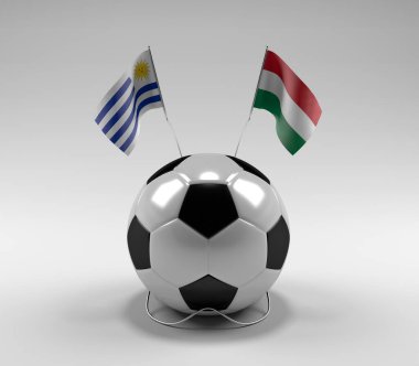 Uruguay - Macaristan Futbol Bayrakları, Beyaz Arkaplan - 3D Render