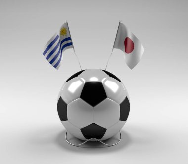 Uruguay - Japonya Futbol Bayrakları, Beyaz Arkaplan - 3D Render