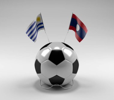 Uruguay - Laos Futbol Bayrakları, Beyaz Arkaplan - 3D Render