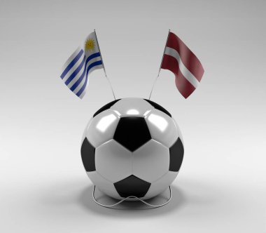 Uruguay - Letonya Futbol Bayrakları, Beyaz Arkaplan - 3D Render