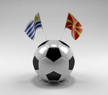 Uruguay - Makedonya Futbol Bayrakları, Beyaz Arkaplan - 3D Render