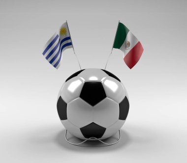 Uruguay - Meksika Futbol Bayrakları, Beyaz Arkaplan - 3D Render