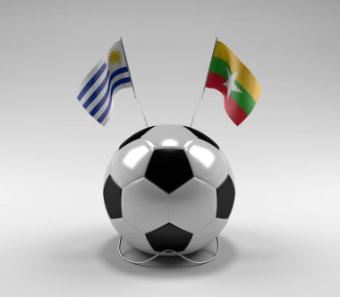 Uruguay - Myanmar Futbol Bayrakları, Beyaz Arkaplan - 3D Render