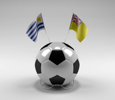Uruguay - Niue Futbol Bayrakları, Beyaz Arkaplan - 3D Render