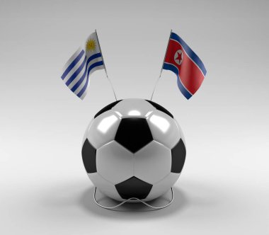 Uruguay - Kuzey Kore Futbol Bayrakları, Beyaz Arkaplan - 3D Render