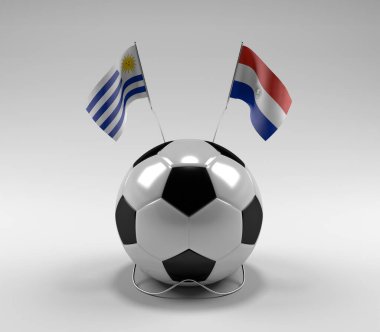 Uruguay - Paraguay Futbol Bayrakları, Beyaz Arkaplan - 3D Render