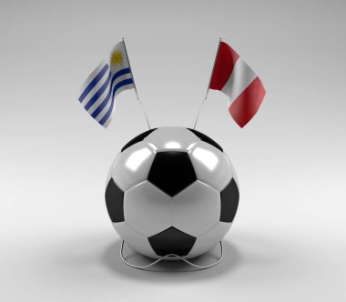 Uruguay - Peru Futbol Bayrakları, Beyaz Arkaplan - 3D Render