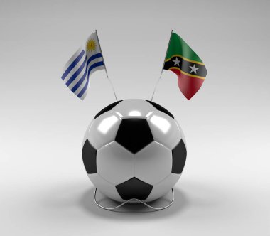 Uruguay - Saint-Kitts-and-Nevis Futbol Bayrakları, Beyaz Arkaplan - 3D Render