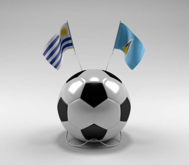 Uruguay - Saint-Lucia Futbol Bayrakları, Beyaz Arkaplan - 3D Render