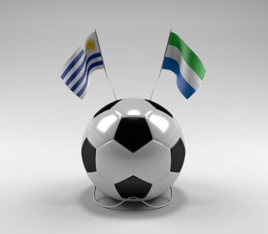 Uruguay - Sierra-Leone Futbol Bayrakları, Beyaz Arkaplan - 3D Render