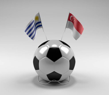 Uruguay - Singapur Futbol Bayrakları, Beyaz Arkaplan - 3D Render