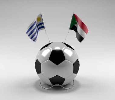 Uruguay - Sudan Futbol Bayrakları, Beyaz Arkaplan - 3D Render