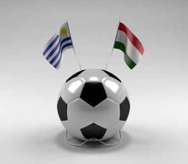 Uruguay - Tacikistan Futbol Bayrakları, Beyaz Arkaplan - 3D Render