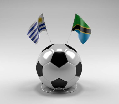 Uruguay - Tanzanya Futbol Bayrakları, Beyaz Arkaplan - 3D Render