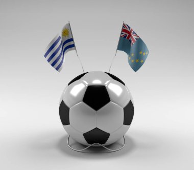 Uruguay - Tuvalu Futbol Bayrakları, Beyaz Arkaplan - 3D Render