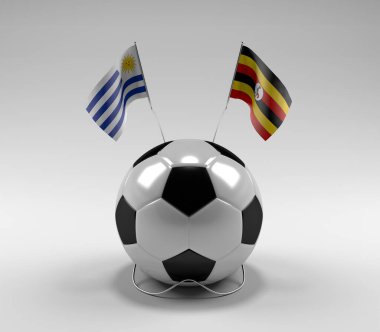 Uruguay - Uganda Futbol Bayrakları, Beyaz Arkaplan - 3D Render