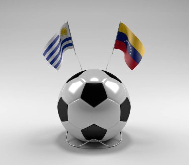 Uruguay - Venezuela Futbol Bayrakları, Beyaz Arkaplan - 3D Render