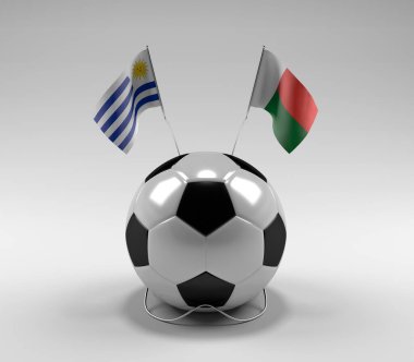 Uruguay - Madagaskar Futbol Bayrakları, Beyaz Arkaplan - 3D Render