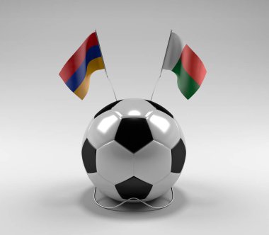 Ermenistan - Madagaskar Futbol Bayrakları, Beyaz Arkaplan - 3D Render
