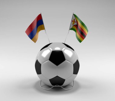 Ermenistan - Zimbabwe Futbol Bayrakları, Beyaz Arkaplan - 3D Render