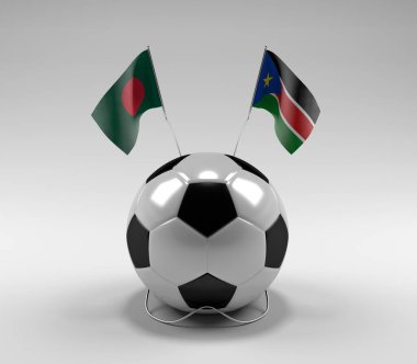 Bangladeş - Güney Sudan Futbol Bayrakları, Beyaz Arkaplan - 3D Render
