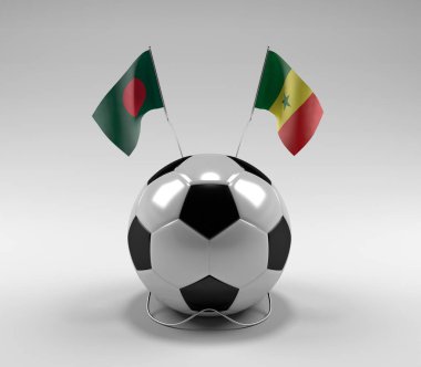 Bangladeş - Senegal Futbol Bayrakları, Beyaz Arkaplan - 3D Render