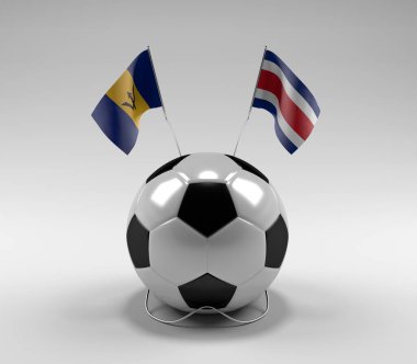 Barbados - Kosta Rika Futbol Bayrakları, Beyaz Arkaplan - 3D Render