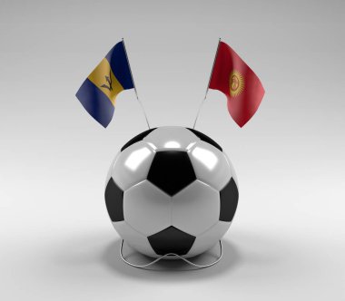 Barbados - Kırgızistan Futbol Bayrakları, Beyaz Arkaplan - 3D Render