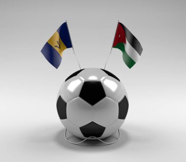 Barbados - Ürdün Futbol Bayrakları, Beyaz Arkaplan - 3D Render