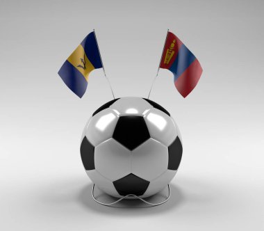 Barbados - Moğolistan Futbol Bayrakları, Beyaz Arkaplan - 3D Render