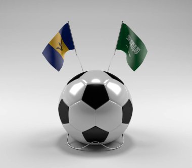 Barbados - Suudi Arabistan Futbol Bayrakları, Beyaz Arkaplan - 3D Render